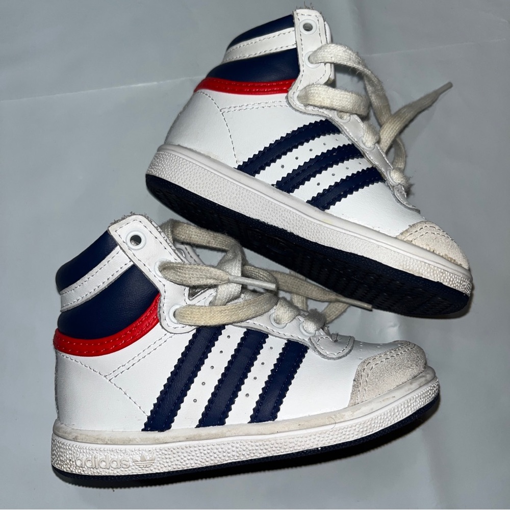 Adidas Toddler High Tops White Blue Striped Red Sneakers 6K Baby Shoes Leather 6 - Picture 9 of 16